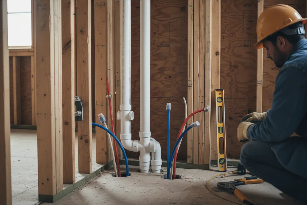 Drain and supply rough-in during Sump Pump Repair in Arcanum